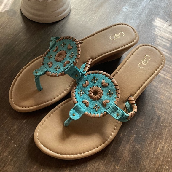 Turquoise Wedge Sandals - Picture 1 of 8